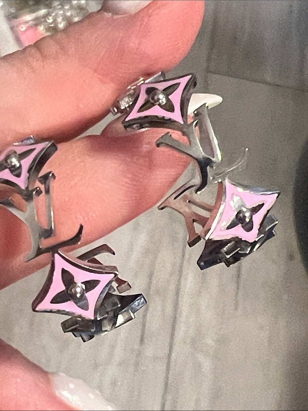 Pink Enamel Floral Hoop Earrings